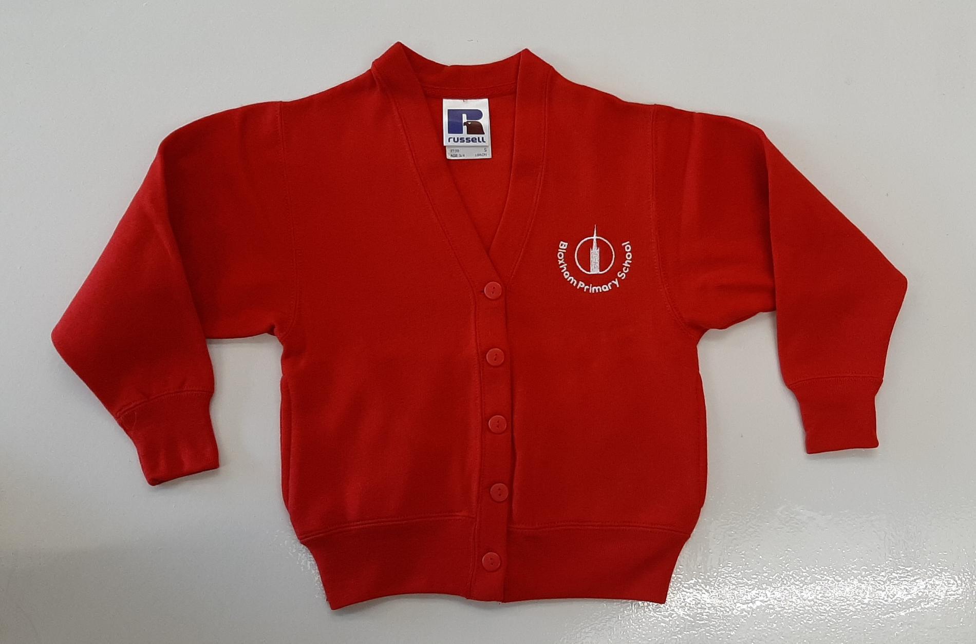 Bloxham Primary Red Cardigan badged Cross Embroidery bloxham-primary-red-cardigan-badged-cross-embroidery